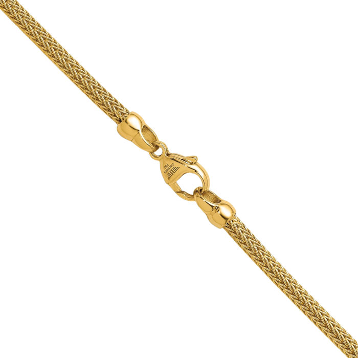 18K Solid Yellow Gold 3mm Popcorn Mesh Chain Necklace