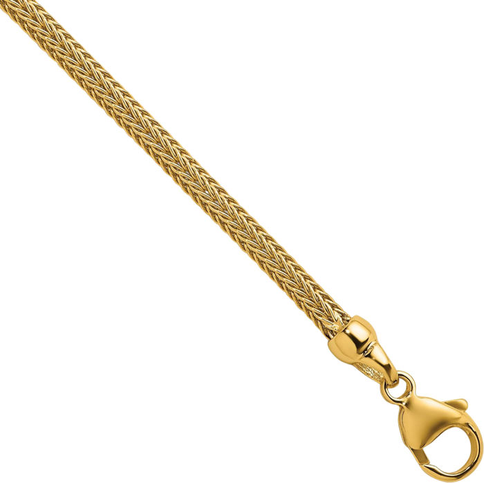 18K Solid Yellow Gold 3mm Popcorn Mesh Chain Necklace