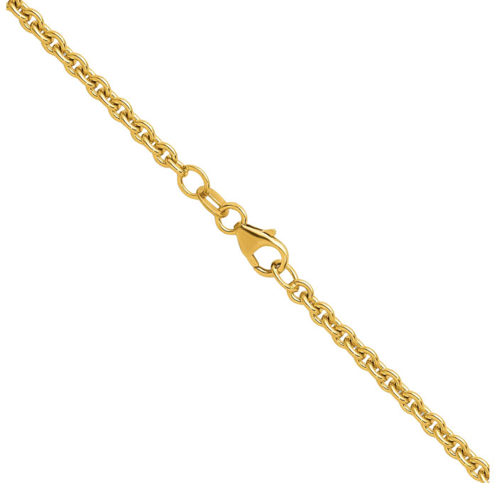 18K Solid Yellow Gold 3mm Round Cable Rolo Link Chain Belcher Necklace