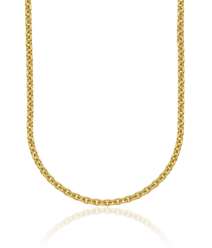 18K Solid Yellow Gold 3mm Round Cable Rolo Link Chain Belcher Necklace