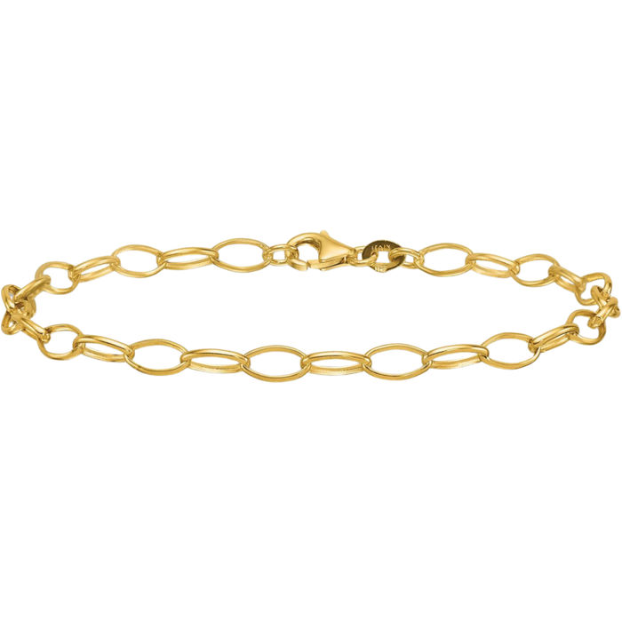 18K Solid Yellow Gold 4.35mm Oval Cable Rolo Link Chain Bracelet