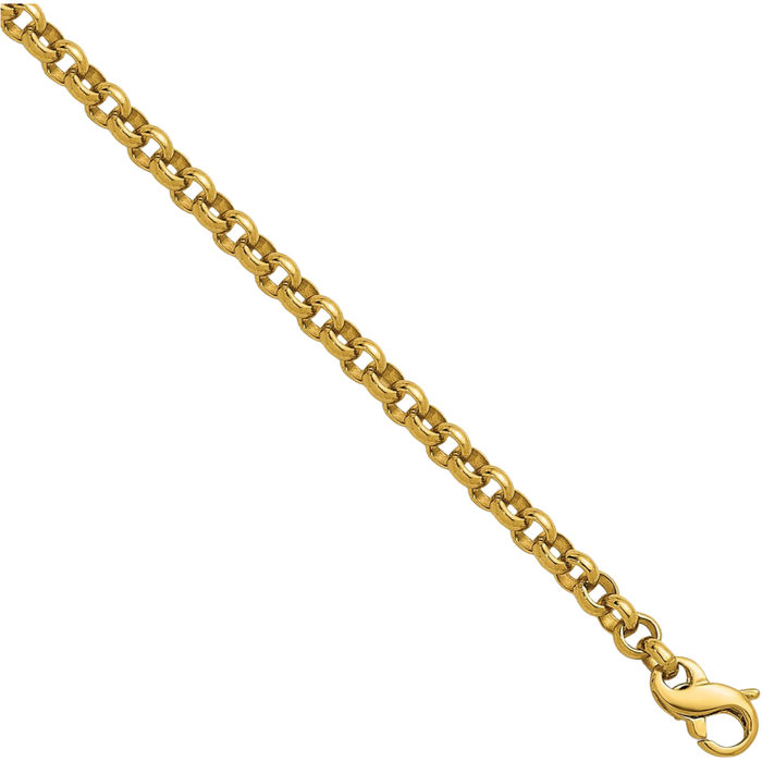 18K Solid Yellow Gold 4.3mm Cable Rolo Link Chain Bracelet