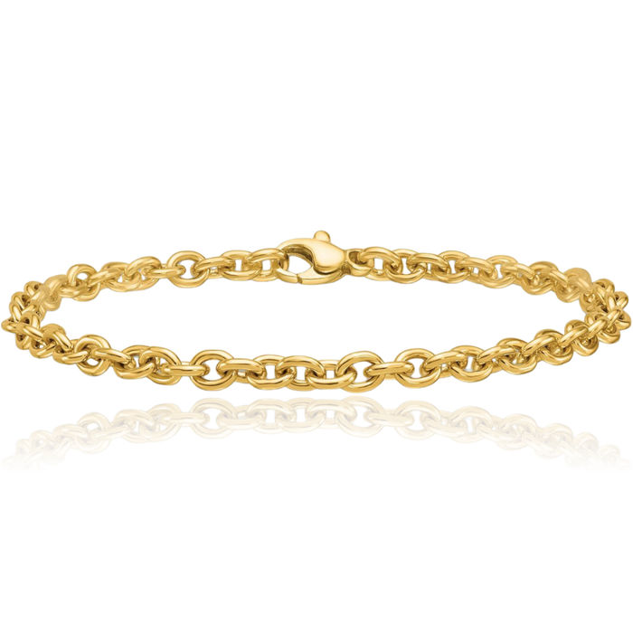 18K Solid Yellow Gold 4.4mm Round Cable Rolo Link Chain Bracelet