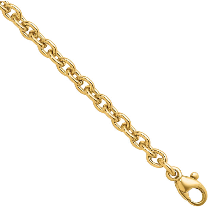 18K Solid Yellow Gold 4.4mm Round Cable Rolo Link Chain Bracelet