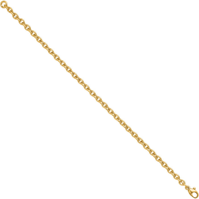 18K Solid Yellow Gold 4.4mm Round Cable Rolo Link Chain Bracelet