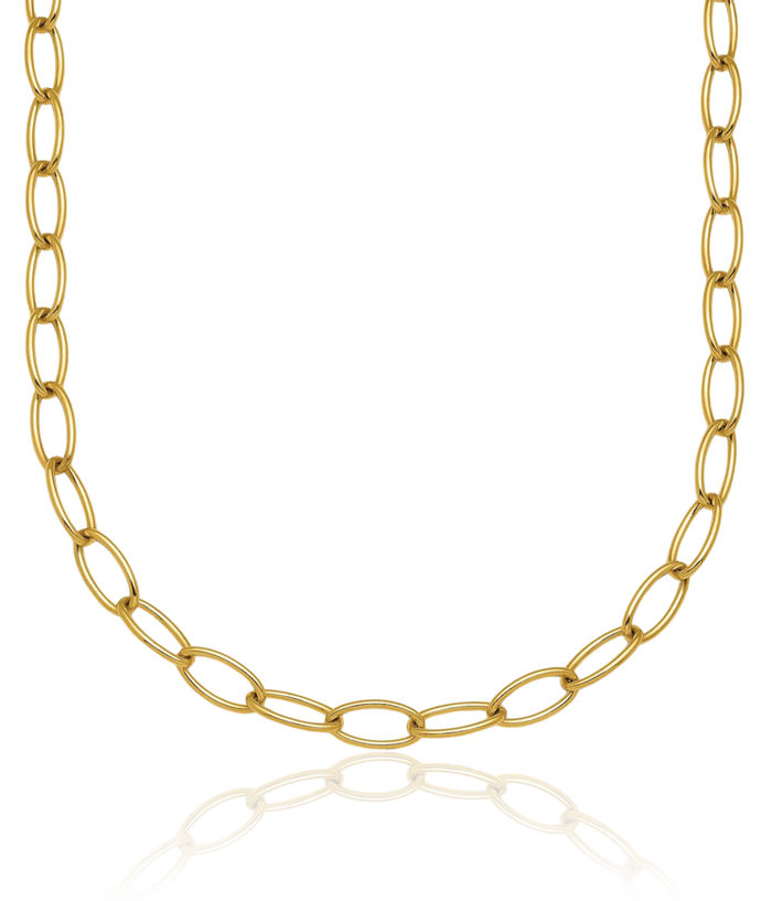 18K Solid Yellow Gold 4.5mm Oval Cable Rolo Link Chain Belcher Necklace