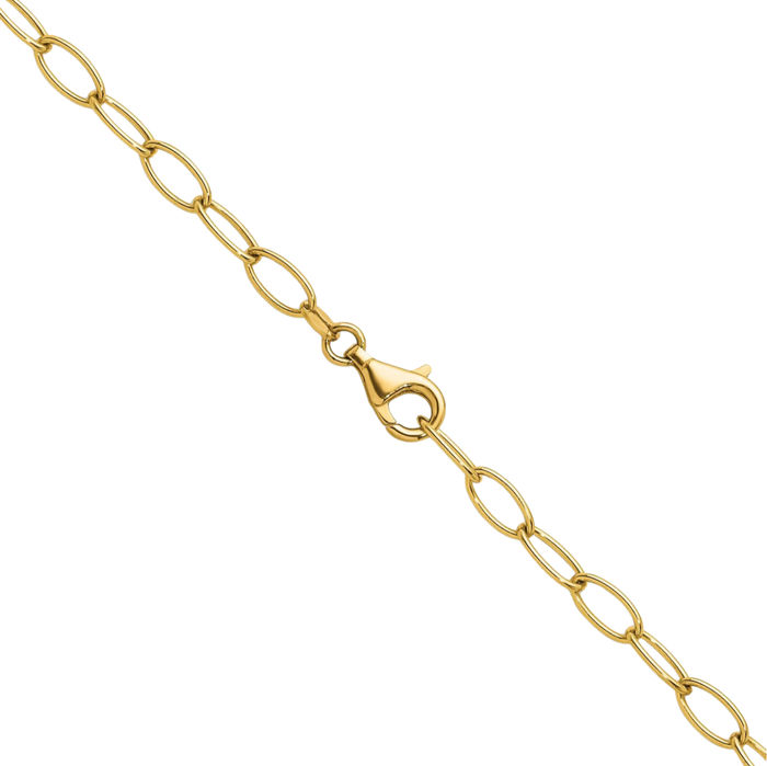 18K Solid Yellow Gold 4.5mm Oval Cable Rolo Link Chain Belcher Necklace