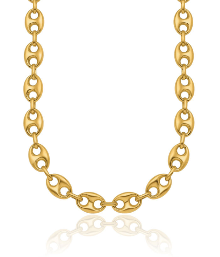 18K Solid Yellow Gold 4.85mm Anchor Puffed Gucci Mariner Link Chain Necklace