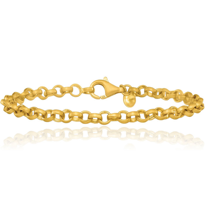 18K Solid Yellow Gold 4.8mm Cable Rolo Link Chain Bracelet