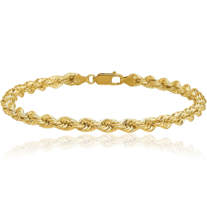 18K Solid Yellow Gold 4.8mm Rope Chain Bracelet