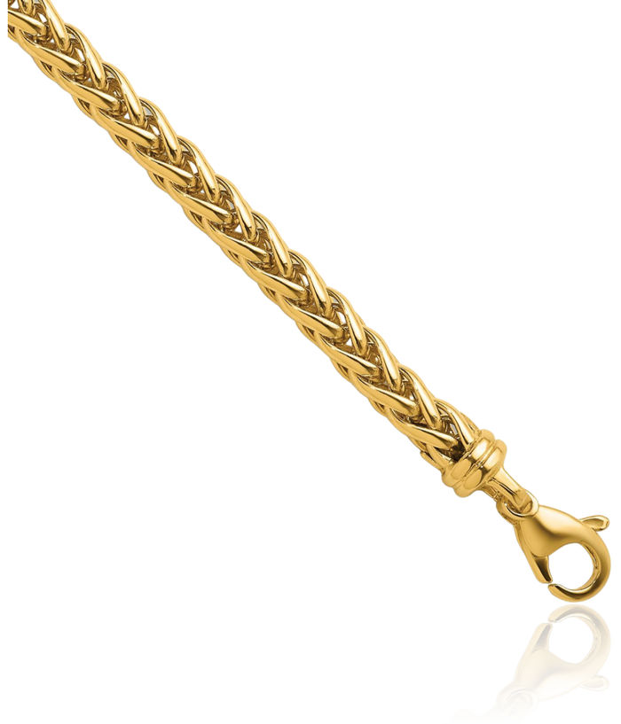 18K Solid Yellow Gold 4.8mm Spiga Wheat Link Chain Necklace