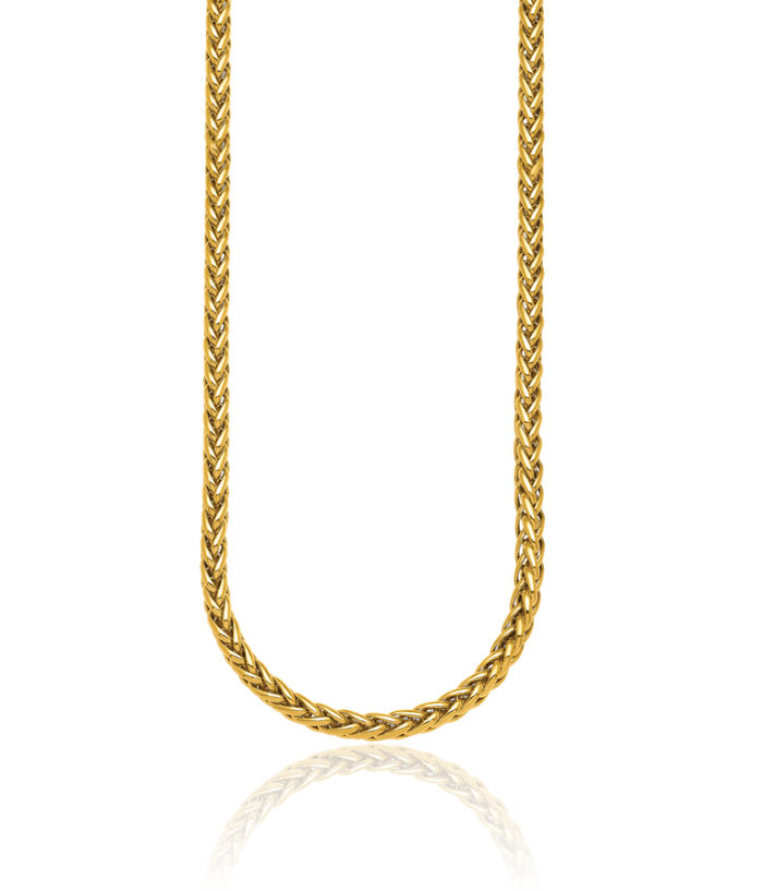 18K Solid Yellow Gold 4.8mm Spiga Wheat Link Chain Necklace