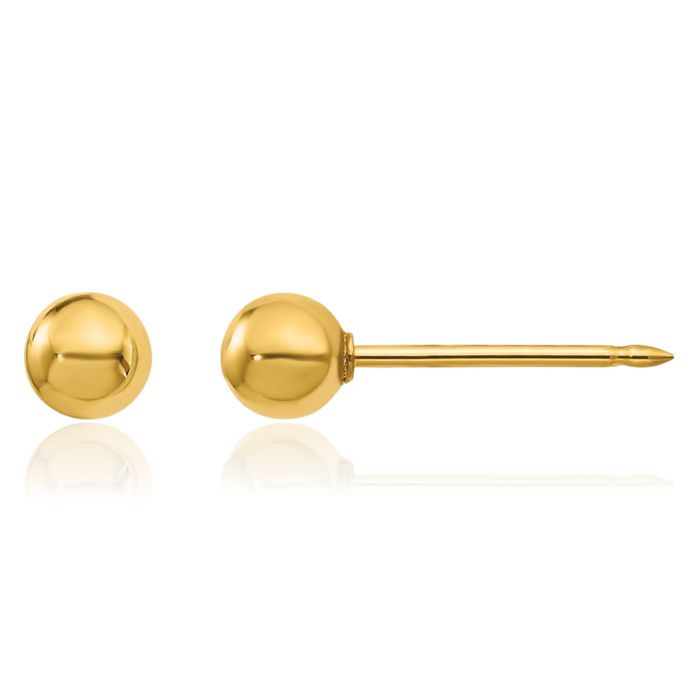 18K Solid Yellow Gold 4mm Ball Stud Earrings