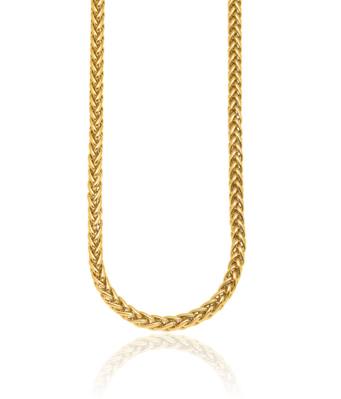 18K Solid Yellow Gold 5.7mm Spiga Wheat Link Chain Necklace