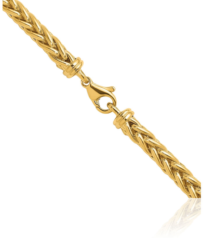 18K Solid Yellow Gold 5.7mm Spiga Wheat Link Chain Necklace