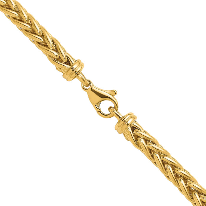 18K Solid Yellow Gold 5.7mm Spiga Wheat Link Chain Necklace