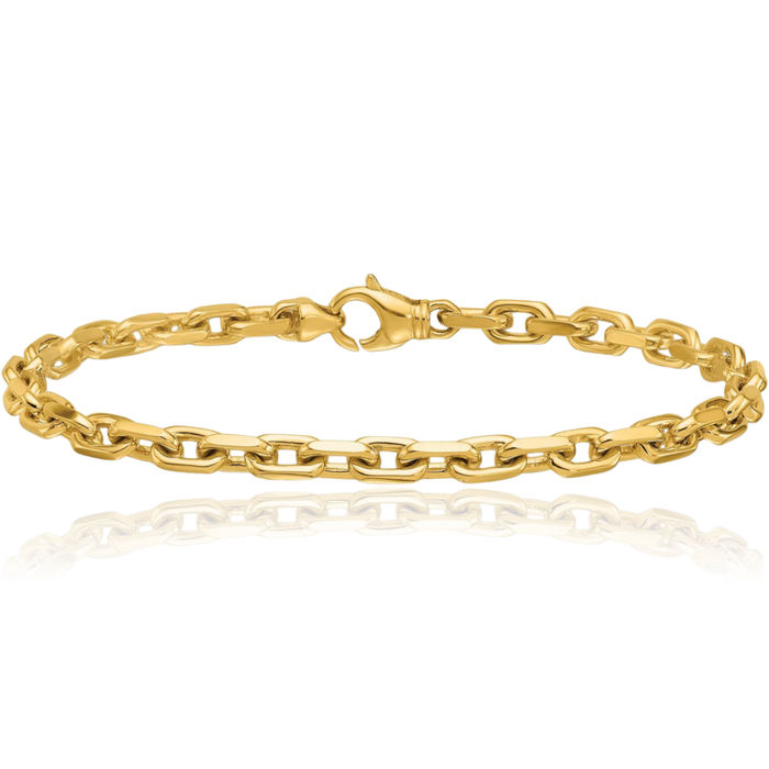 18K Solid Yellow Gold 5mm Edge Cable Rolo Link Chain Bracelet