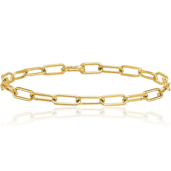 14K Solid Yellow Gold 4.8mm Paperclip Cable Rolo Link Chain Bracelet