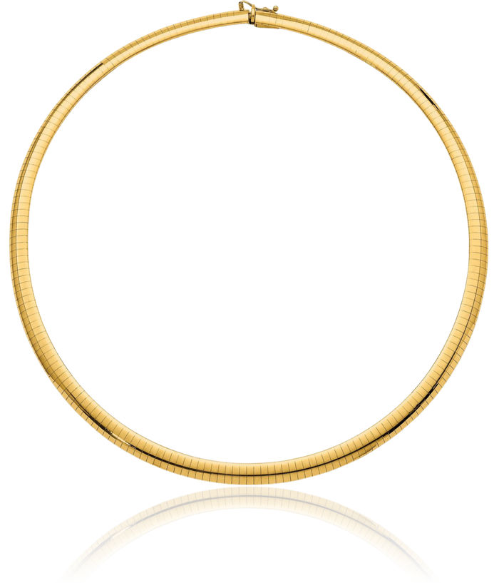 18K Solid Yellow Gold 6mm Cubetto Omega Snake Chain Herringbone Necklace