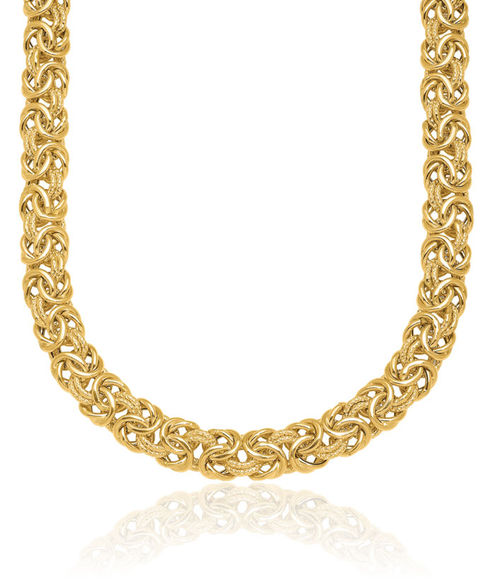 18K Solid Yellow Gold 7.5mm Byzantine Chain Necklace