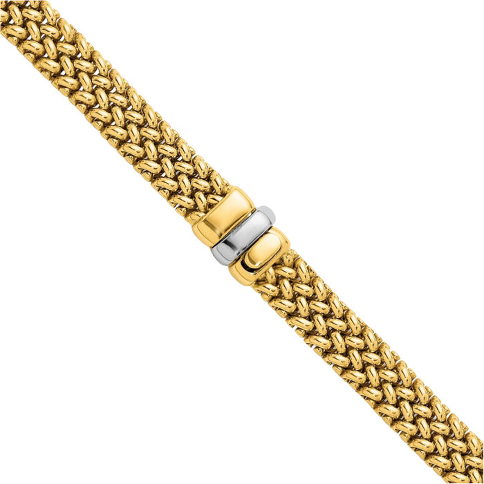 18K Solid Yellow Gold 7.5mm Popcorn Mesh Chain Bracelet
