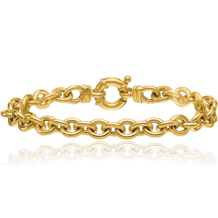 14K Solid Yellow Gold 7mm Cable Rolo Link Chain Bracelet