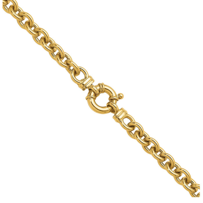 18K Solid Yellow Gold 7mm Cable Rolo Link Chain Belcher Necklace