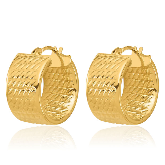 18K Solid Yellow Gold 8.2x14mm Round Small Hoop Earrings