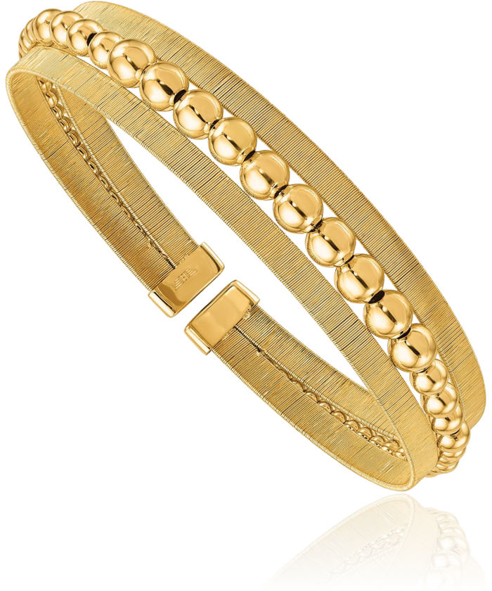 18K Solid Yellow Gold Beaded Ball Cuff Bracelet