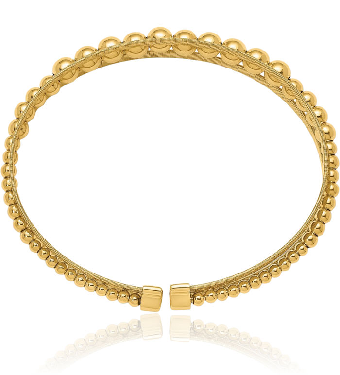 18K Solid Yellow Gold Beaded Ball Cuff Bracelet