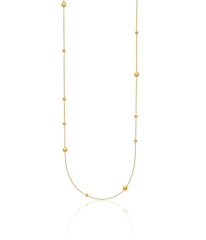 18K Solid Yellow Gold Bead Station Necklace Chain