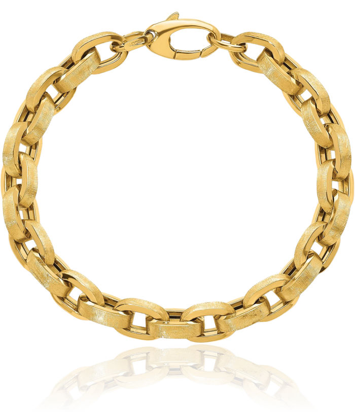 18K Solid Yellow Gold Cable Rolo Link Chain Bracelet