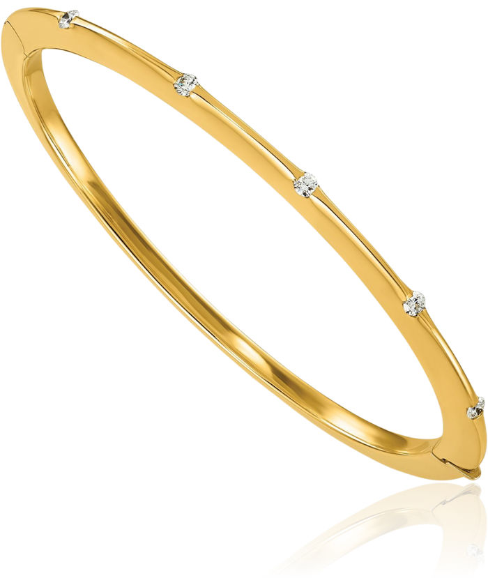 18K Solid Yellow Gold Diamond Bangle Bracelet