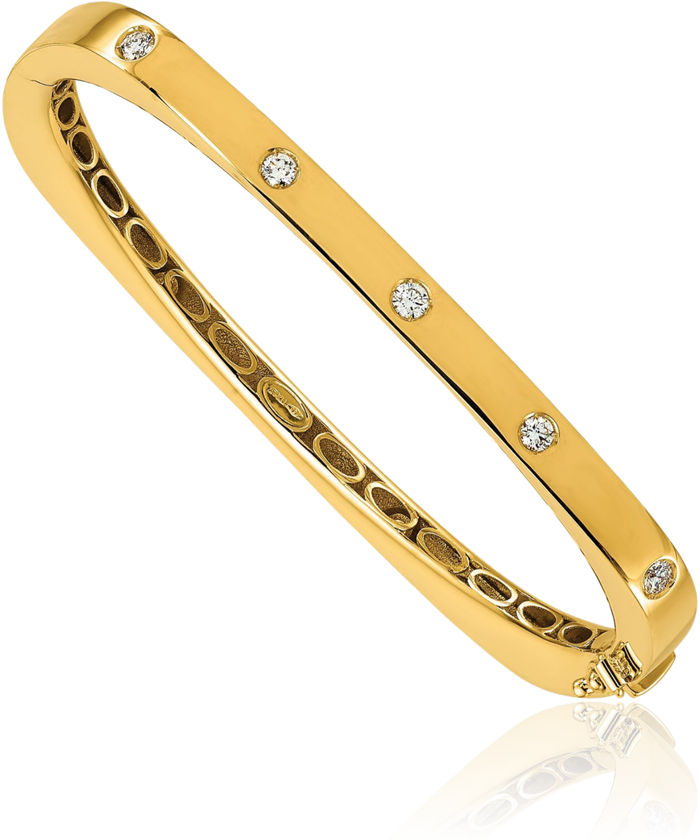 18K Solid Yellow Gold Diamond Bangle Bracelet