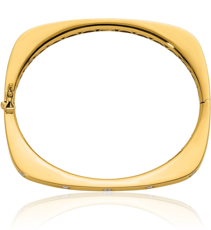 18K Solid Yellow Gold Diamond Bangle Bracelet