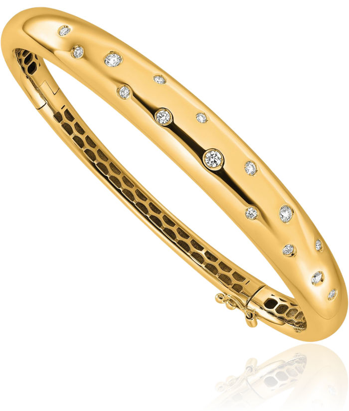 18K Solid Yellow Gold Diamond Bangle Bracelet