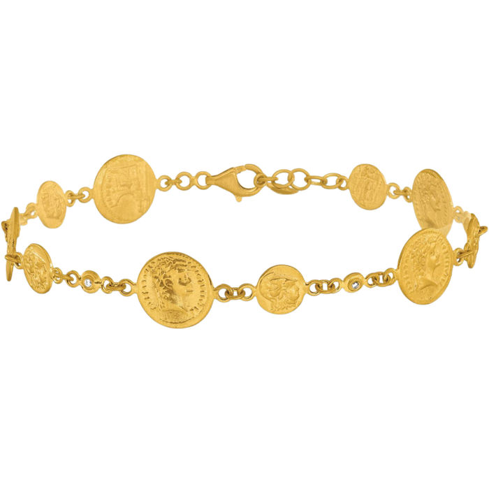 18K Solid Yellow Gold Diamond Coin Tennis Bracelet