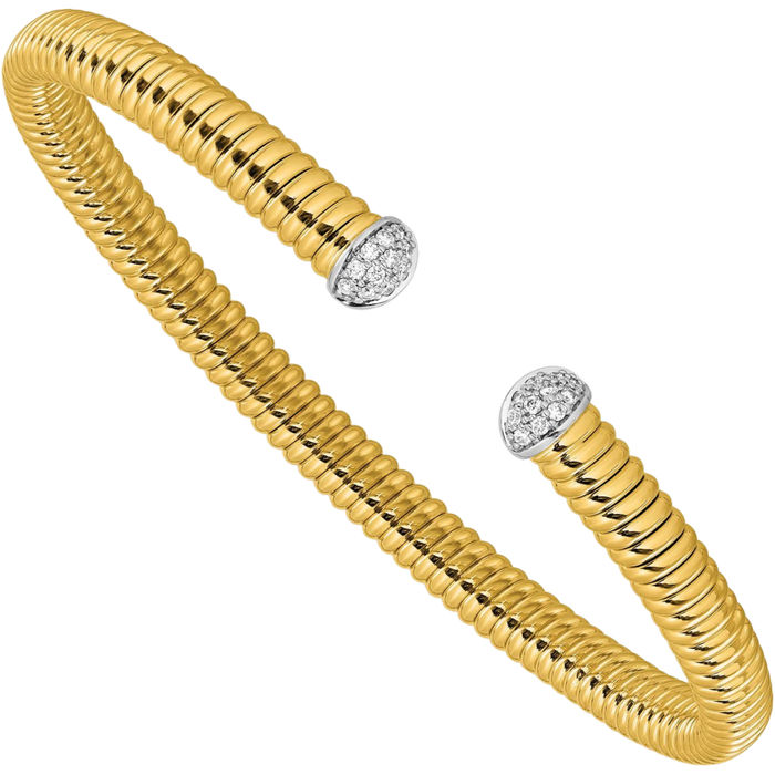 18K Solid Yellow Gold Diamond Cuff Bracelet