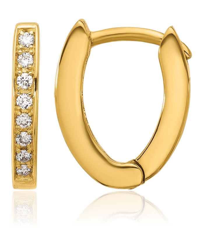 18K Solid Yellow Gold Diamond Huggie Small Hoop Earrings