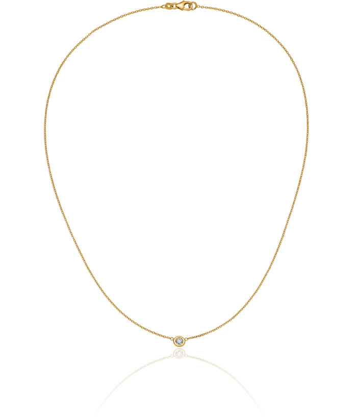 18K Solid Yellow Gold Diamond Solitaire Necklace Chain