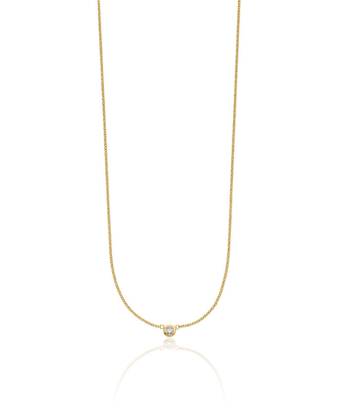18K Solid Yellow Gold Diamond Solitaire Necklace Chain