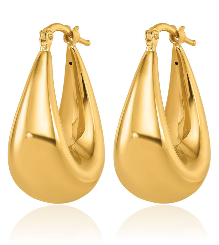 18K Solid Yellow Gold Graduated Oval Medium Hoop Earrings