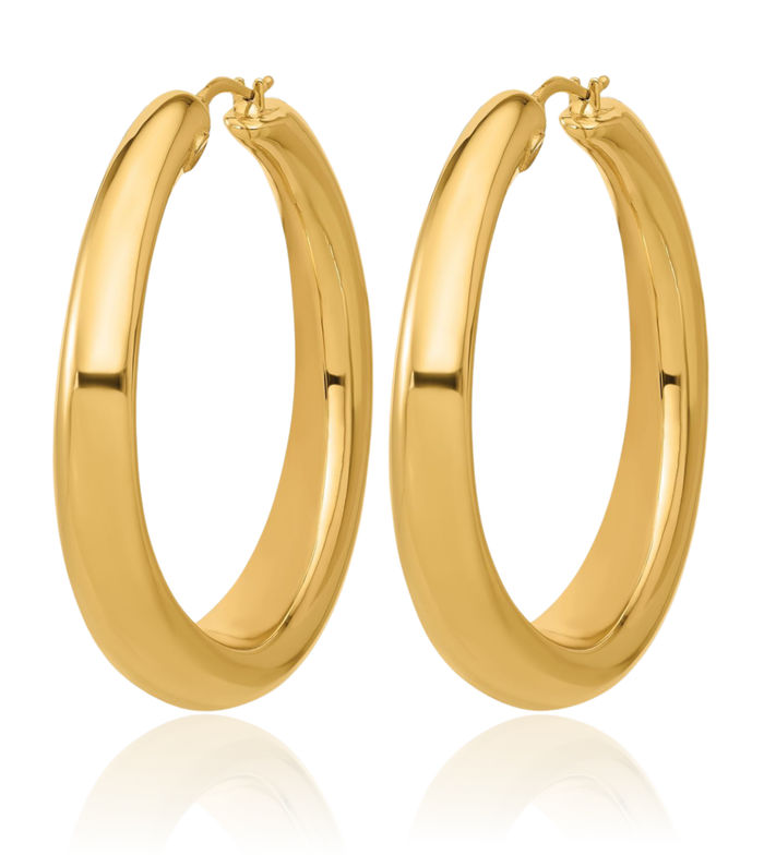 18K Solid Yellow Gold Graduated Round Large Hoop Earrings