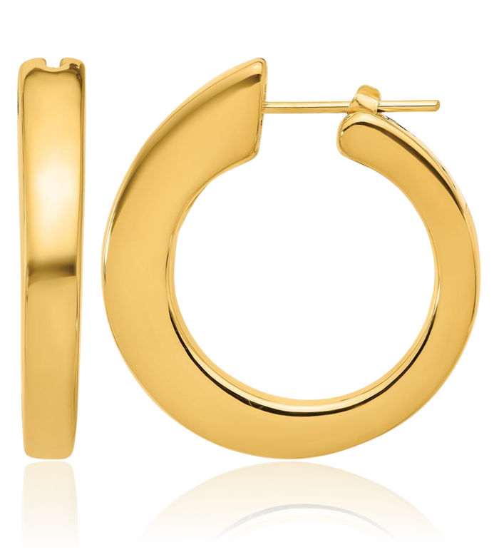 18K Solid Yellow Gold Graduated Round Medium Hoop Earrings