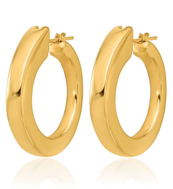 18K Solid Yellow Gold Graduated Round Medium Hoop Earrings