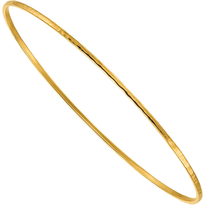 18K Solid Yellow Gold Hammered 1.5mm Slip On Bangle Bracelet