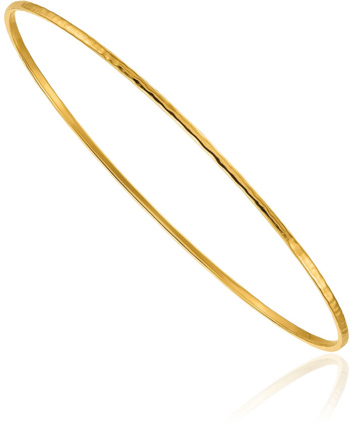 18K Solid Yellow Gold Hammered 1.5mm Slip On Bangle Bracelet