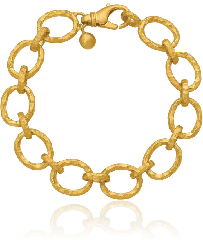 18K Solid Yellow Gold Hammered 12.75mm Oval Cable Rolo Link Chain Bracelet