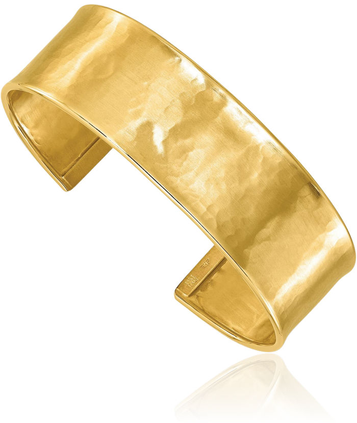 18K Solid Yellow Gold Hammered 19mm Cuff Bracelet