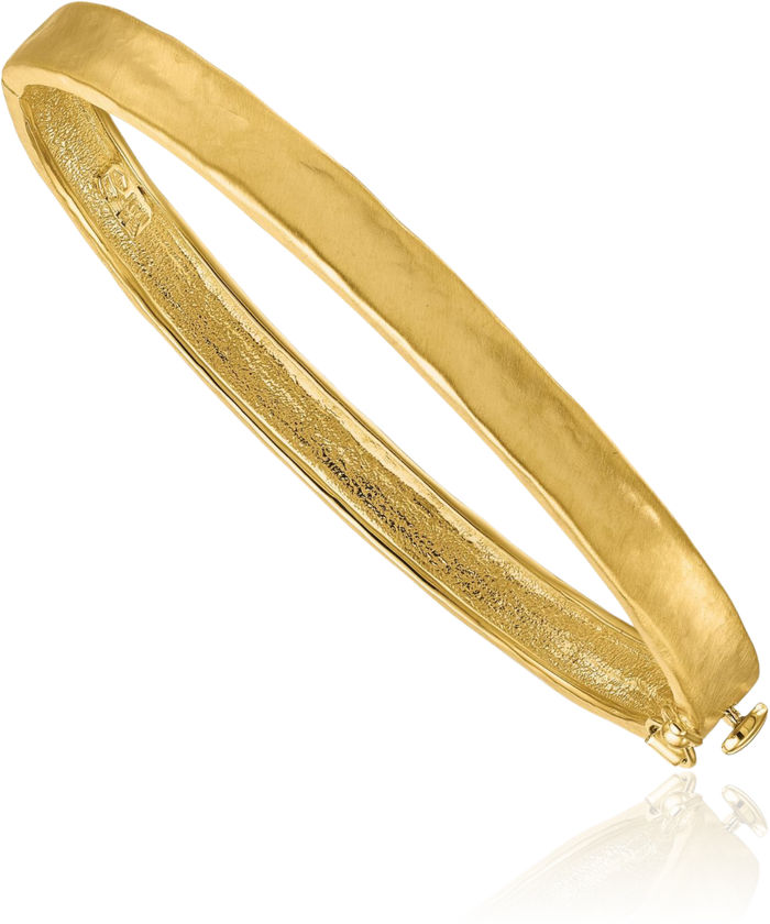 18K Solid Yellow Gold Hammered 6mm Bangle Bracelet